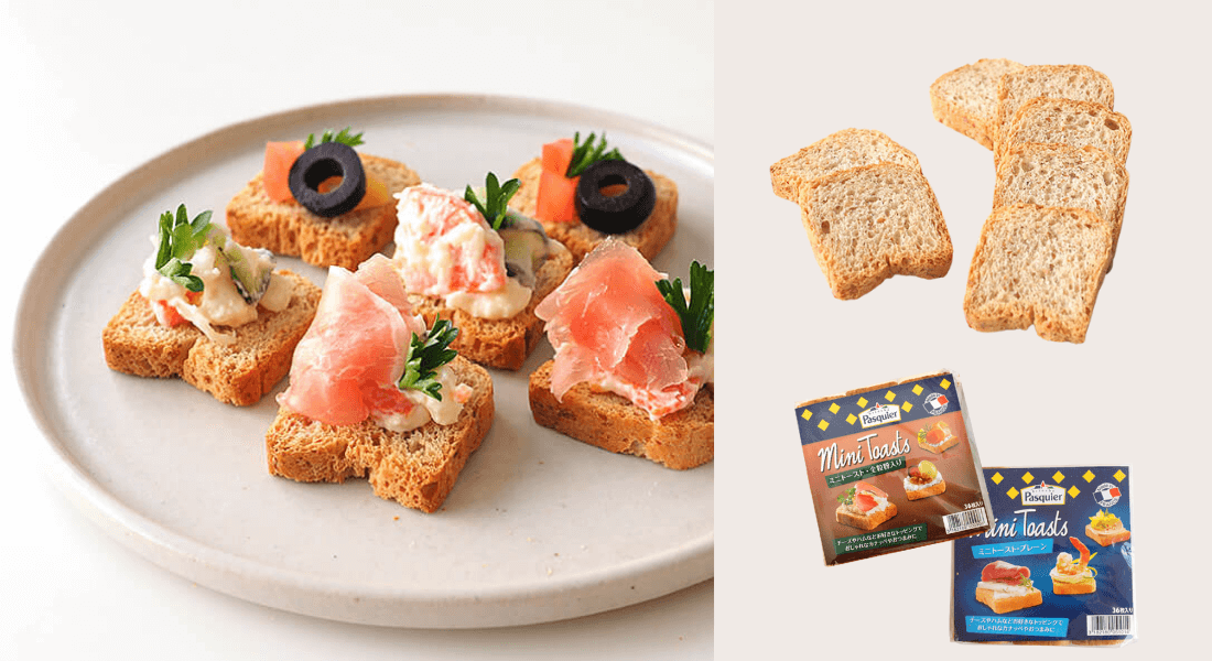 ブリオッシュパスキエ_ミニトーストを使ったカナッペと商品写真