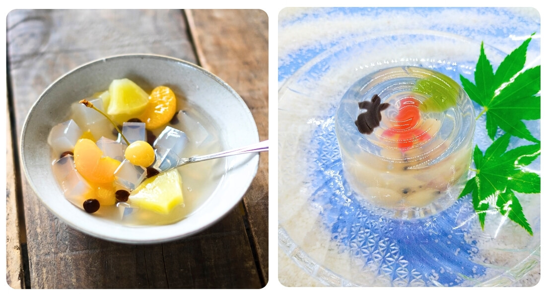 みつ豆と錦玉羹の比較写真