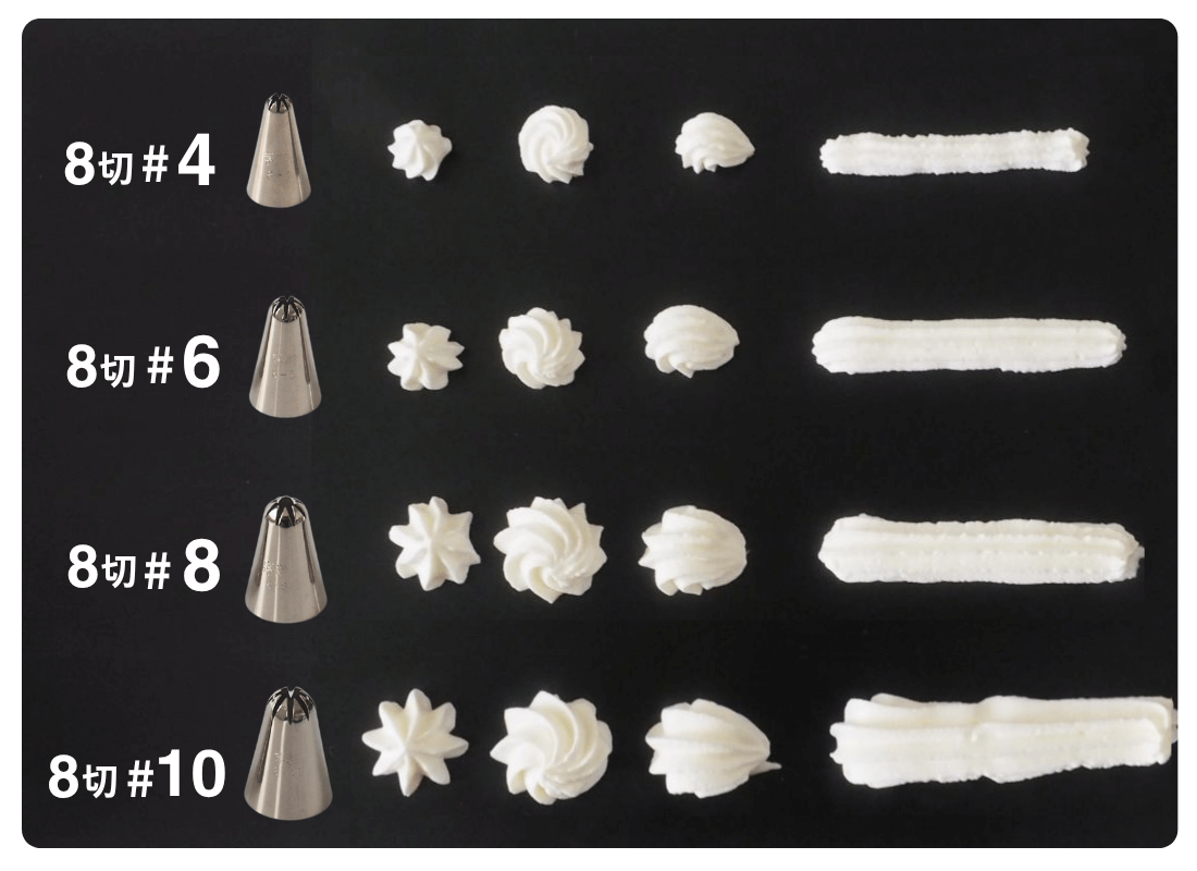 サイズ違いの星口金で絞ったクリームの写真