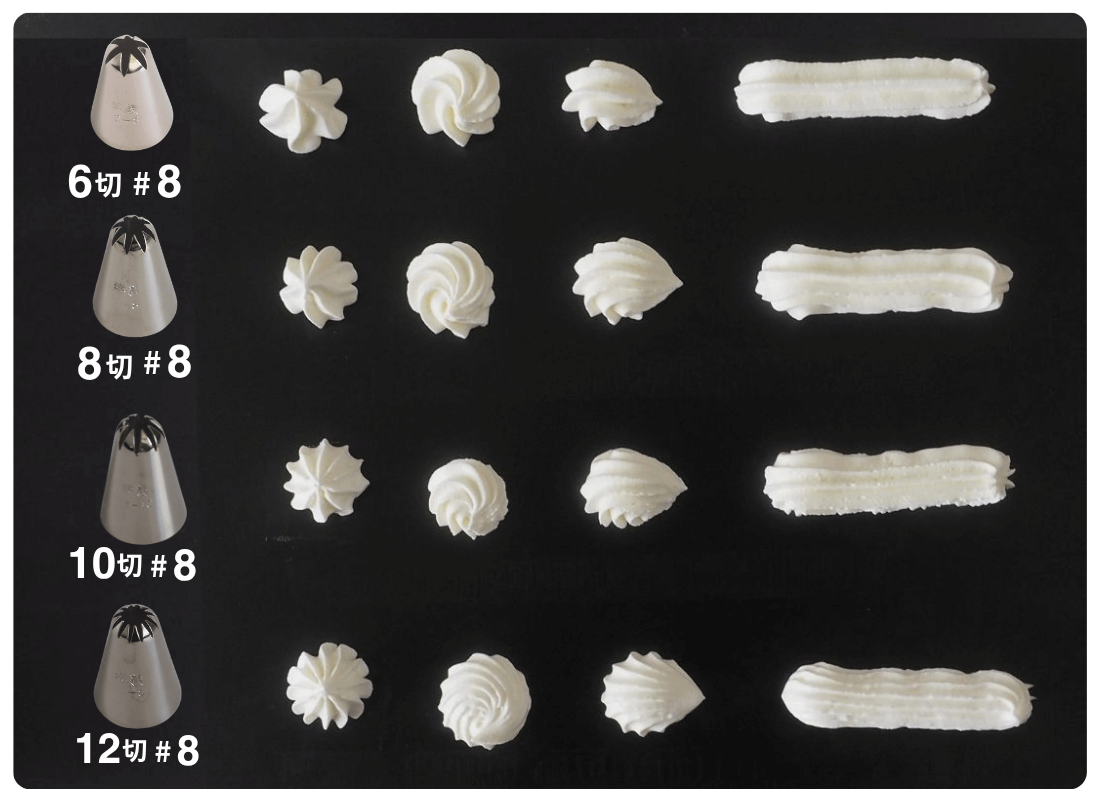 切れ込み違いの星口金で絞ったクリームの写真