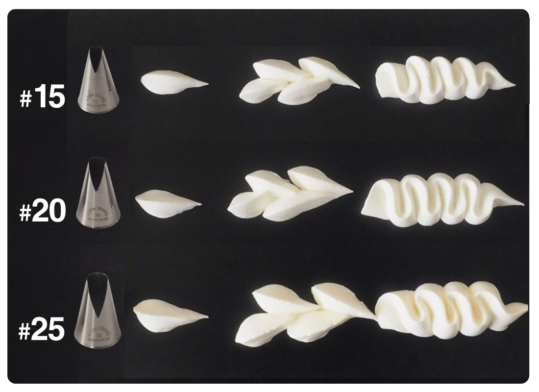 サイズ違いのサントノーレ口金で絞ったクリームの写真