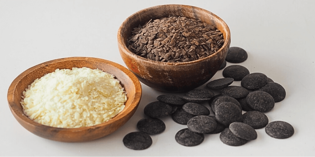 カカオニブ、カカオマス、ココアバターの写真