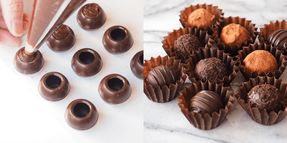 トリフシェルにチョコを詰めている写真