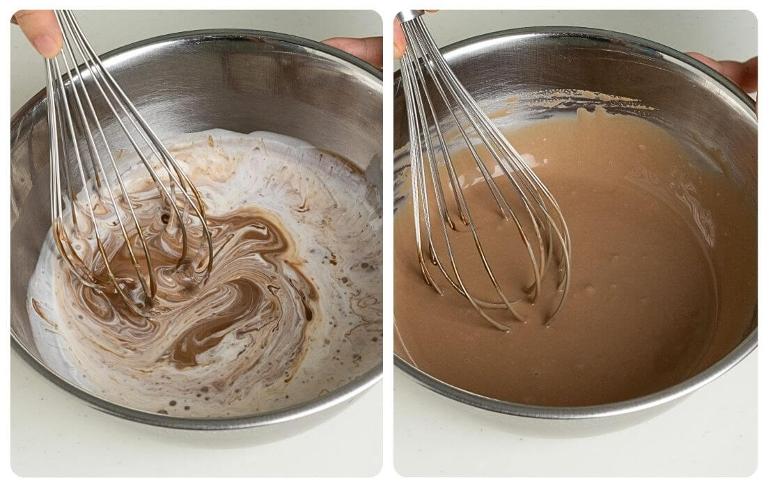 残りの生クリームをガナッシュに加え混ぜている写真