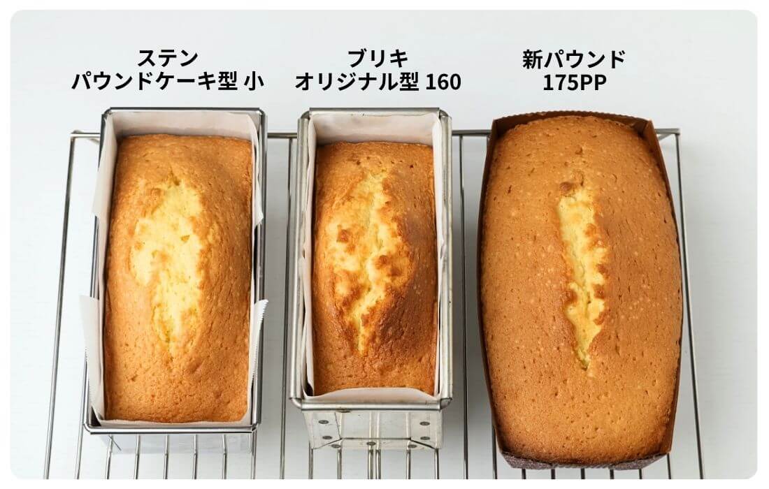 3種の型で焼いたパウンドケーキの比較写真2