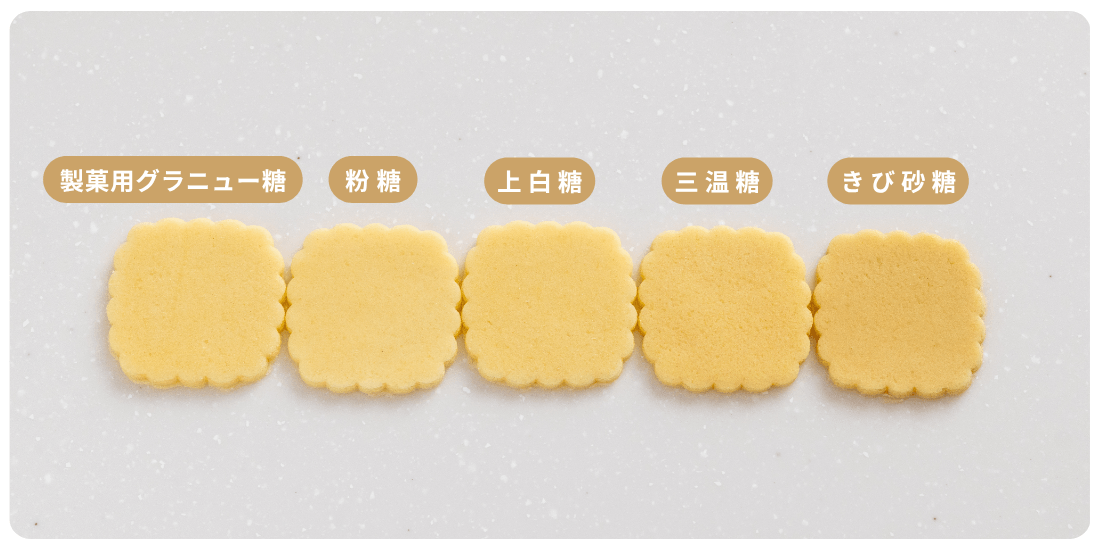 異なる5種の砂糖を使ったクッキーの焼成前写真