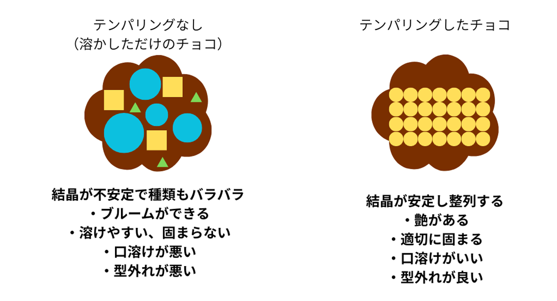 カカオバターの結晶イメージ図