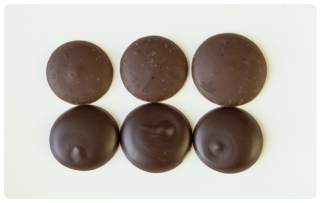 テンパリングの成功例と失敗例の写真